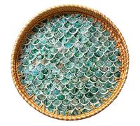 JUNGLE CULTURE® 30cm Rattan Tray • Mother of Pearl Serving Tray • Cascade | Handwoven Shell Mosaic Tray, Cut-Out Handles • Coffee Table Centrepiece, Tea & Drinks Tray, Dressing Table Tidy • Boho Decor