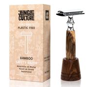 Jungle Culture® Bamboo Safety Razor for Men & Women with STAND • Premium Eco Friendly Razor • Fits Double Edge Razor Blades • Single Blade Reusable Razor • Plastic Free Zero Waste • Dark