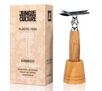 Jungle Culture® Bamboo Safety Razor for Men & Women with STAND • Premium Eco Friendly Razor & Travel Bag • Fits Double Edge Razor Blades • Single Blade Reusable Razor • Plastic Free Zero Waste • Light