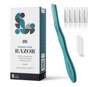 JUNGLE CULTURE Dermaplane Razor for Women • Ladies Face Razor • Teal Green | Peach Fuzz Remover & Eyebrow Microblade • Exfoliating Kit, 5 Blades & Blade Guard • Upper Lip, Chin & Smooth Makeup Base