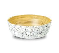 Jungle Culture® Large Bamboo Salad Bowl • Eco Friendly Wooden Serving Bowls • Handmade Fruit Bowl with White Terrazzo Pattern • Wood Bread Basket