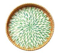 JUNGLE CULTURE® Round Decorative Tray 30cm • Mother of Pearl • Everglade | Handwoven Shell Mosaic Tray, Cut-Out Handles • Coffee Table Centrepiece, Tea & Drinks Tray, Dressing Table Tidy • Boho Decor
