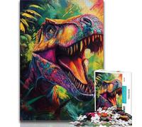 Jungle Dinosaur 1000 Piece Jigsaw Puzzles for Teenagers,Stress Reliever Staycation Kill Time with Matching Poster And Trivia Sheet 38x26cm