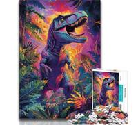 Jungle Dinosaur 1000 Piece Jigsaw Puzzles for Teenagers,Stress Reliever Staycation Kill Time with Matching Poster And Trivia Sheet 38x26cm