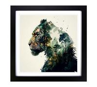 Jungle Double Exposure Framed Print | 18x18 Inch Black Framed Wall Art | Ready to Hang | Modern Landscape Picture | Living Room Bedroom Lounge Office