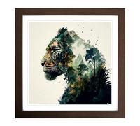 Jungle Double Exposure Framed Print | 18x18 Inch Walnut Framed Wall Art | Ready to Hang | Modern Landscape Picture | Living Room Bedroom Lounge Office