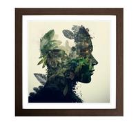 Jungle Double Exposure No.2 Framed Print | 18x18 Inch Walnut Framed Wall Art | Ready to Hang | Modern Landscape Picture | Living Room Bedroom Lounge Office