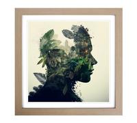 Jungle Double Exposure No.2 Framed Wall Art Print, Ready to Hang Picture for Living Room Bedroom Home Office, Oak 18 x 18 Inch (45 x 45 cm)