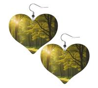 jungle Double-Sided Faux Leather Large Dangle Earrings for Women Heart-Shape Lightweight Spring Winter Decorative Earrings for Holiday Concert Party Decor Gifts