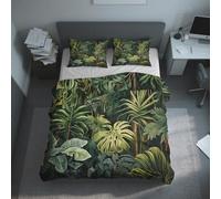 Jungle Duvet Cover Single Size, Reversible Print Design, 2 Pcs Monstera Palm Tropical Botanical Bedding Set, Soft Microfibre Quilt Cover with 1 Pillowcase, Zip Gs20d