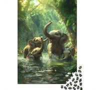 Jungle Elephant Art 1000 Pieces Fade-resistant Printing Baby Elephant Brain Training Puzzle Display Worthy Design Get Well Soon Gift Vintage Inspired 70x50cm/1000pcs