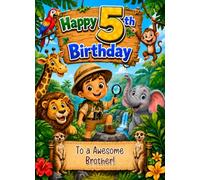 Jungle Explorer Adventurer Kids 5th Birthday Card for Brother