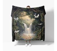 Jungle Fantasy Waterfall Double Layered Sherpa Fleece Throw Blanket Green Ultra Soft Warm Thick Blanket, Blankets for Bed Sofa Machine Washable Throw Small Single 100x130cm