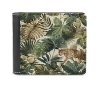 Jungle Foliage Leave Leopard Soft PU Leather Bifold Wallet, Coin Purse Credit Pass Case, Durable Card-Holder Slim Billfold for Men Woman Money Storage