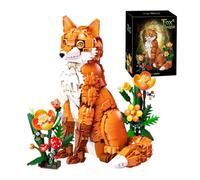 Jungle Fox Building Set, Forest Animal Brick Kit with Flowers Mushroom Scenery, Movable Fox Model Toy, Home Office Decor, Creative Gift for Adult Teen