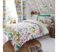 Happy Linen Company Kids Boys Girls Jungle Safari Animals Lion King Teal Reversible Toddler Cot Bed Bedding Duvet Cover Set