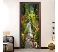 Jungle Garden Stream Self Adhesive Door Stickers 90x200 cm Self Adhesive Vinyl Decals for Home Living Room Office Beautiful Scenery Waterproof and Stain Resistant Removable PVC Door Decal