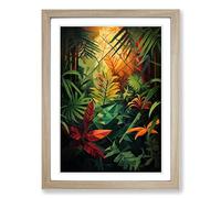 Jungle Geometric No.2 Framed Print | A2 Oak Framed Wall Art | Ready to Hang | Modern Landscape Picture | Living Room Bedroom Lounge Office