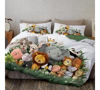 Jungle Giraffe Lion Pattern Duvet Cover Set, Cute Cartoon Animals King Bedding Set for Boys Girls Teens Microfiber Zipper Quilt Cover 230 × 220 cm with 2 Pillowcase 50 x 75 cm,Green