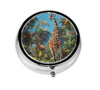 Jungle Giraffe Pill Box Metal Round Small Pill Case Cute 3 Compartment Pill Organizer Portable Travel Pillbox Mini Pill Container Holder for Daily Medicine Supplement Vitamin