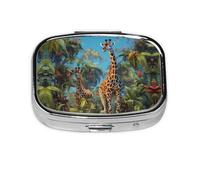 Jungle Giraffe Print Pill Box Square Pill Case 2 Compartment Small Metal Medicine Organizer Portable Travel Pillbox for Pocket Purse Cute Mini Pill Container to Hold Daily Vitamins