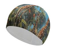 Jungle Giraffe Swim Cap Breathable High Elasticity Swimming Caps Waterproof Swim Hat Stylish Bathing Cap Comfortable Swimming Hat for Women Men