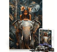 Jungle Girl And Elephant Jigsaws 1000 Pieces for Adults Brain Exercise Snug Edge Real Challenge Art Display (38x52cm)