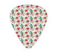 Jungle Guitar Picks 12 Pack Universal ABS Guitar Picks,Hibiscus and Bird of Paradise with Banana Leaves on Gray and White Foliage Backdrop,for Acoustic and Electric Guitar