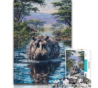 Jungle Hippo 1000 Pieces Jigsaw Puzzle for Adults& Teens,Toys Educational Games Stress Relieving Great Gifts And Toys (38x26cm)