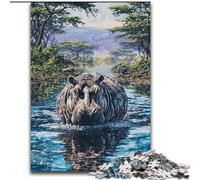 Jungle Hippo Jigsaw Puzzles for Adults, Suitable for Ages 14 And Up Family Fun It Is Ideal As A Gift for The Whole Family (26x38cm)