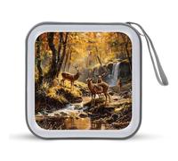 Jungle Hunting Deer Autumn Stream Portable CD Case Holder 48 Capacity Travel DVD Storage Boxs Wallet Bag