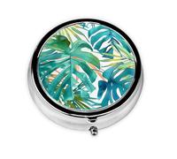 Jungle Leaves Small Pill Box 3 Compartment Portable Pill Box for Purse Pocket Tropical Mini Medicine Organiser for Daily Vitamin Fish Oil Storage