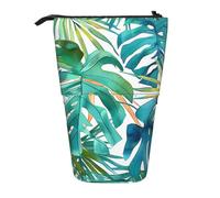 Jungle Leaves Standing Pencil Case Tropical Pen Pouch Holder Telescopic Pencil Bag Pop Up Cosmetics Bag Stationery Organizer for School Office Travel