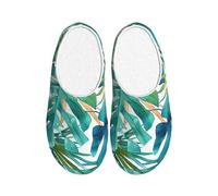 Jungle Leaves Women's Slippers Flannel House Slippers for Men Tropical Non-Slip Warm Winter Shoes for Indoor Outdoor UK 11-12