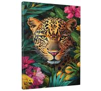 Jungle Leopard Canvas Wall Art, Bold Yellow Green Exotic Animal Artwork, Tropical Home Aesthetic Decor For Living Room, Bedroom, Office, Unframed 16x20 Inch