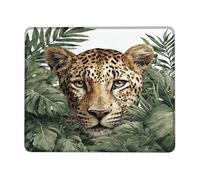 Jungle Leopard Desk Mouse Pad, Green Tropical Leaves Animal Print Mousepad, Rubber Non-Slip Washable Gaming Mouse Pad for Home and Office Computer, Laptop Square 8x10 Inch
