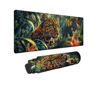 Jungle Leopard Large Gaming Mouse Pad, Green Tropical Rainforest Wildlife Art Stitched Edge Mousepad, Rubber Non-Slip Washable Gaming Mouse Pad for Home and Office Computer, Laptop 12x32 Inch