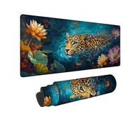 Jungle Leopard Large Gaming Mouse Pad, Turquoise Wild Animal Art Mousepad, Rubber Non-Slip Washable Desk Mat for Home and Office Computer, Laptop 16x36 Inch