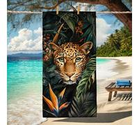 Jungle Leopard Microfiber Beach Towel Tropical Green Leaves Animal Print Quick Dry Absorbent Sand Free Lightweight Beach Blanket, Vacation Camping Pool Outdoor Travel Essentials 70x35 Inch