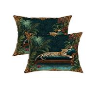Jungle Leopard Pillow Covers Set of 2, Dark Green Animal Print Throw Pillow Cases, Decorative Square Cushion Covers for Home Sofa Couch Indoor Outdoor Decor 12x16 Inch