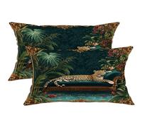 Jungle Leopard Pillow Covers Set of 2, Dark Green Animal Print Throw Pillow Cases, Decorative Square Cushion Covers for Home Sofa Couch Indoor Outdoor Decor 12x24 Inch