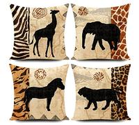 Jungle Leopard Print Cushion Covers African Safari Decor Animal Wildlife Throw Pillow Cover 18x18Inch Set of 4 Home Decorative for Sofa Living Room Office Hotel 45x45cm Double Sided Pattern