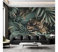Jungle Leopard Wallpaper for Living Room, Tropical Plant Cheetah Wall Mural, Non-Woven Photo Wallpaper for Bedroom, Home Decor Wall Paper 280 x 200 cm (W x H) Y&W95