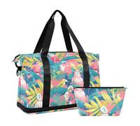 Jungle Mandrill Peach Summer Tropical Waterproof Travel Bag Travel Weekender Gear Bag with Toiletry Bag for Hiking