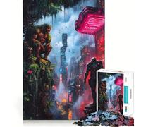 Jungle Meets Cyberpunk City Teenagers 1000 Piece Jigsaw Puzzle Recall Enhancer Indoor Play Pattern Build Room Art (38x26cm)