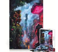 Jungle Meets Cyberpunk City Teenagers 1000 Piece Jigsaw Puzzle Recall Enhancer Indoor Play Pattern Build Room Art (38x26cm)
