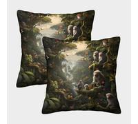 Jungle Monkeys-Fantasy Wildlife Art Pillow Cases Pack of 2 Cozy Pillowcases Cushion Cover Polyester Decorative Couch Living Room 50x50cm