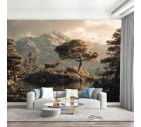 Jungle Mountain Animal Deer Wallpaper Paste The Wall 450x315cm(W x H) Mural Wallpaper 3D Effect for Living Room Fireplace Feature Wallpapers Autumn Jungle Scenery Wall Mural Bedroom