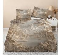Jungle Mountain Duvet Cover Emperor, Palm Tree Bedding Set 3 Piece Soft Microfiber Quilt Cover Reversible Duvet Sets with 2 Pillows Zipper Closure L-114