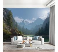 Jungle, Mountains, Lakes, Scenery Wallpaper Paste The Wall 450x315cm(W x H) Mural Wallpaper 3D Effect for Living Room Fireplace Feature Wallpapers Nature Scenery (Blue) Wall Mural Bedroom